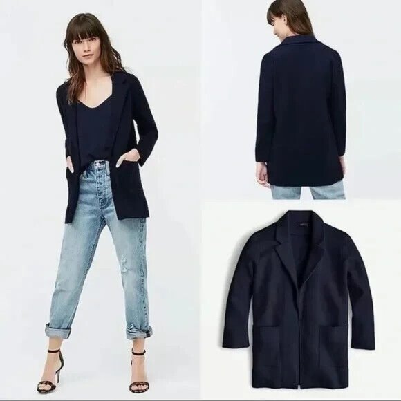 J.CREW Jackets & Blazers - J Crew Mercantile Jacket XXS navy Blue‎ Knit Blazer Shaket Style G9309